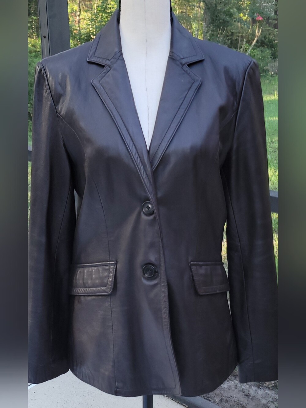 JLC New York Leather Blazer Womens M Dark Brown Y2K 90s Tailored Jacket